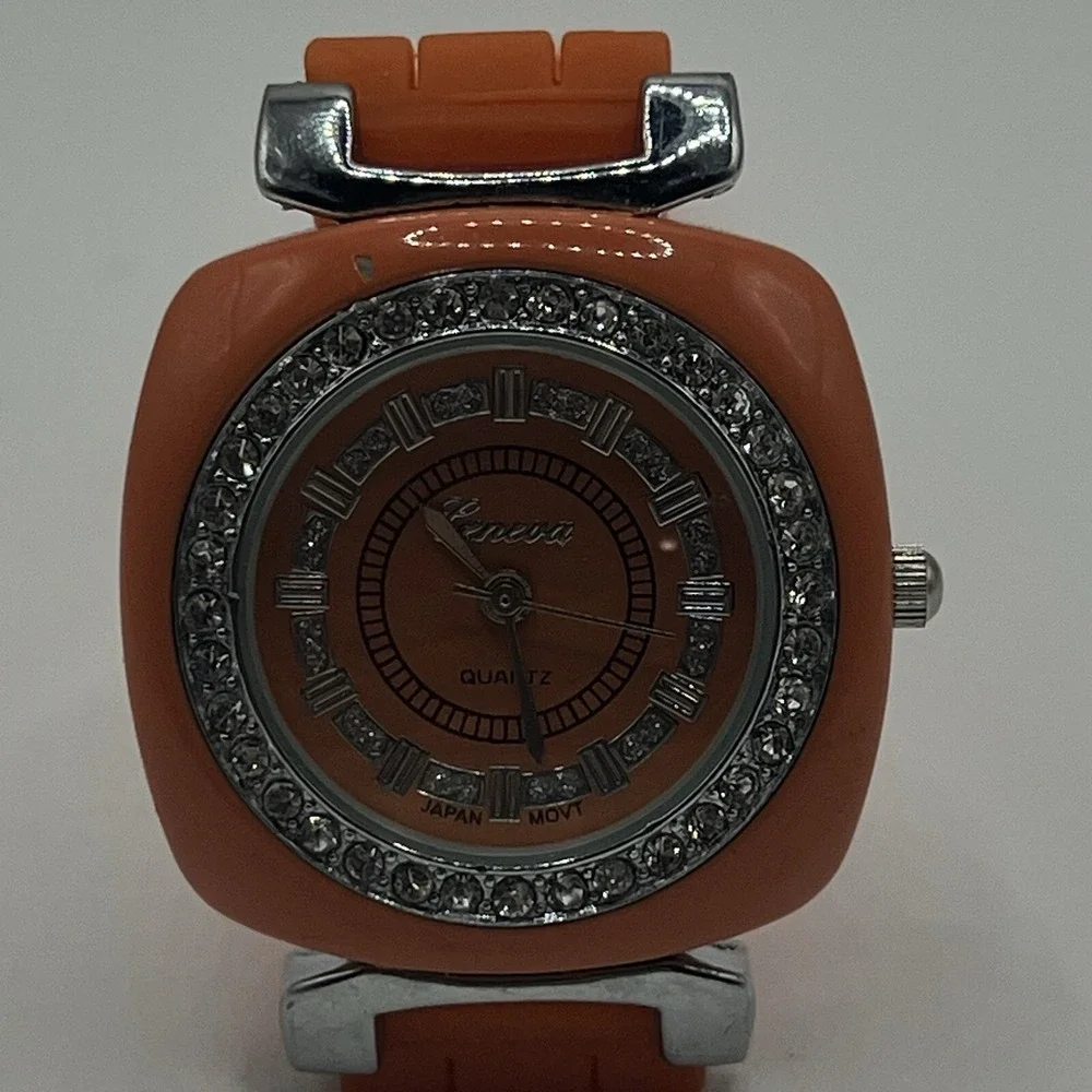 Geneva Women's Orange Jelly Band Watch Crystal Accent Silicone Rubber N0 Battery
